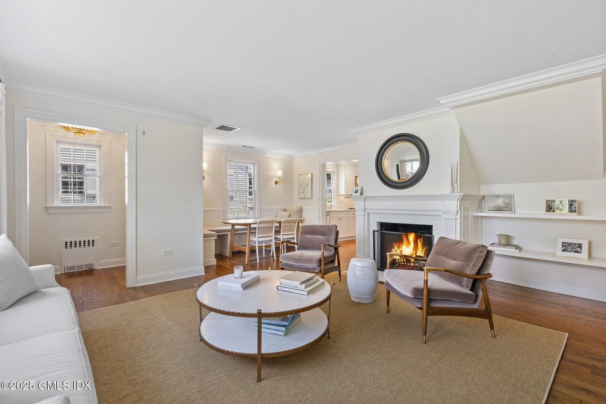 Dining room, Fireplace, Interior, Living room, Wood Texture Flooring