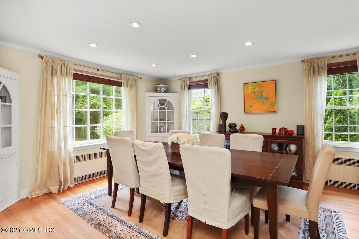 Dining room, Interior, Recessed Lighting, Wood Texture Flooring