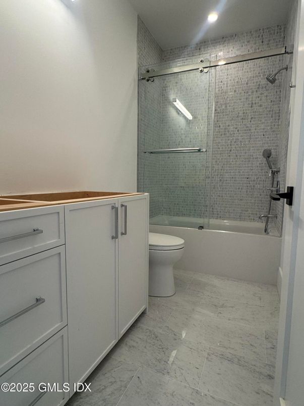 Bathroom, Glass Shower, Interior, Marble, Recessed Lighting