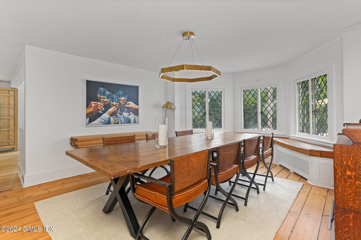 Dining room, Interior, Pendant Lights, Wood Texture Flooring