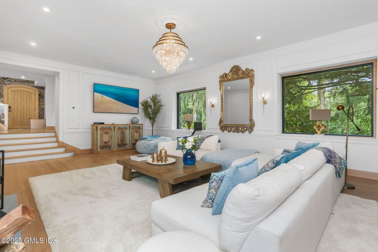 Chandelier, Interior, Living room, Recessed Lighting, Wood Texture Flooring