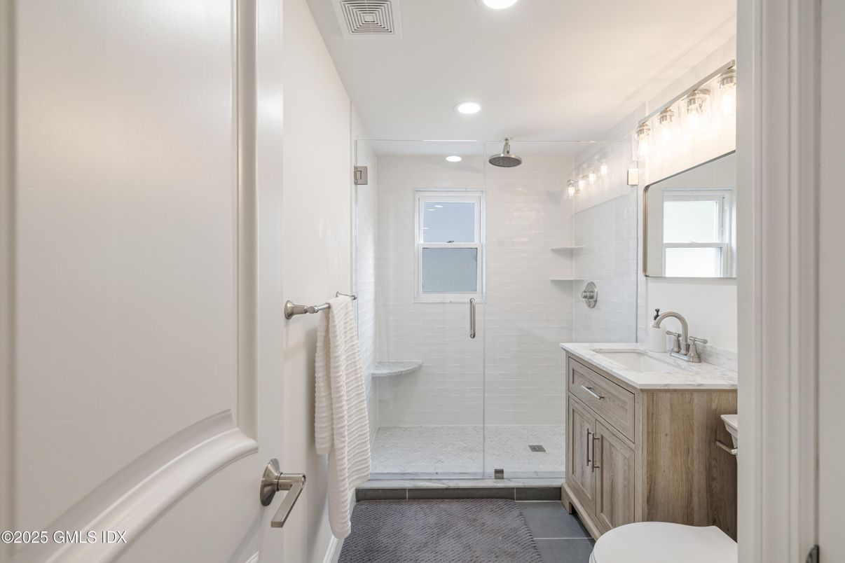 Bathroom, Glass Shower, Interior, Recessed Lighting