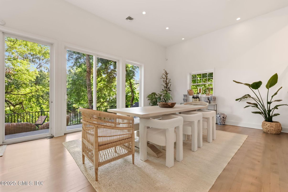 Dining room, Interior, Recessed Lighting, Wood Texture Flooring