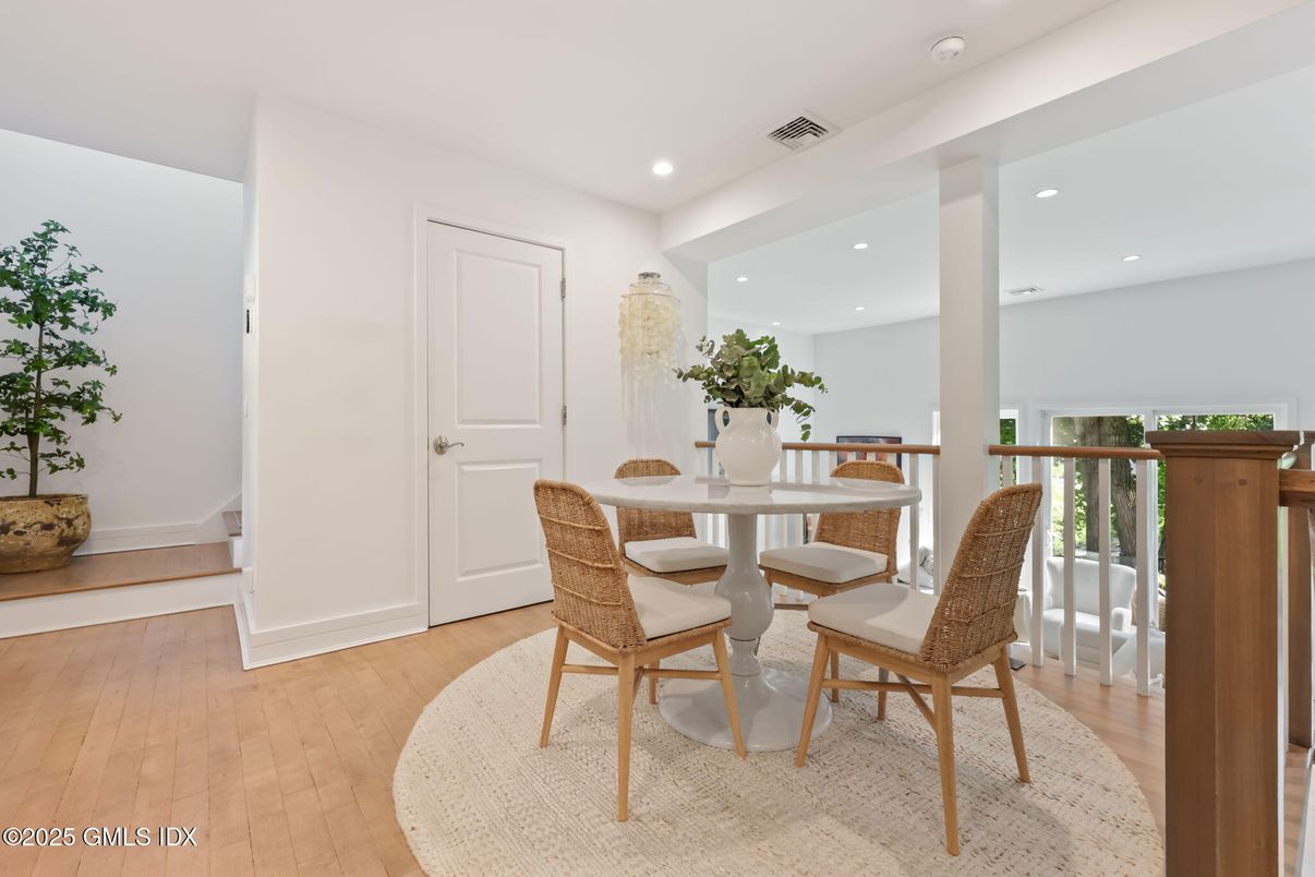 Dining room, Interior, Recessed Lighting, Wood Texture Flooring