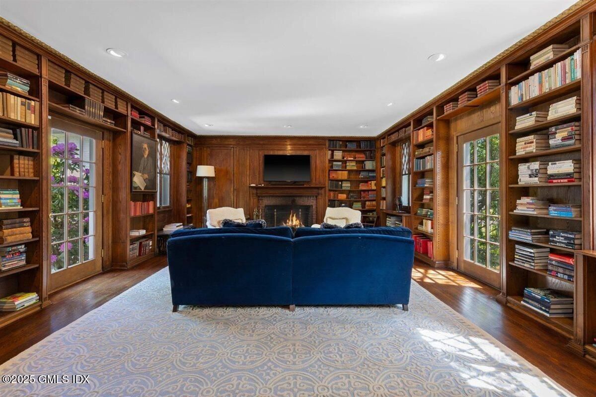 Fireplace, Interior, Living room, Recessed Lighting, Wood Texture Flooring, Wooden Walls