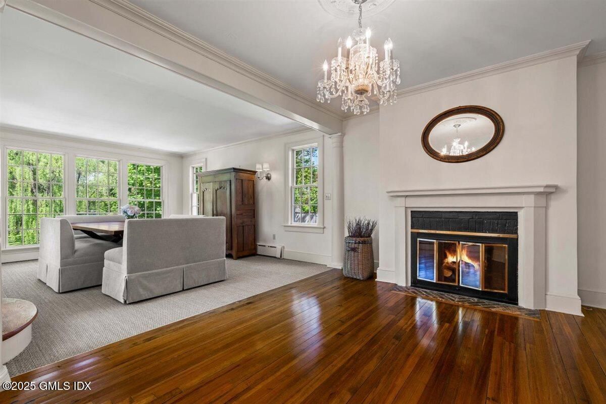 Chandelier, Fireplace, Interior, Living room, Wood Texture Flooring