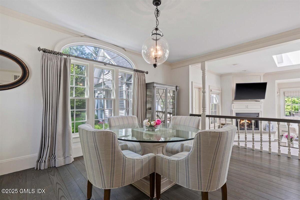 Dining room, Interior, Pendant Lights, Wood Texture Flooring