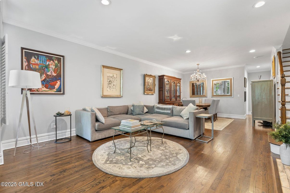 Chandelier, Dining room, Interior, Living room, Recessed Lighting, Wood Texture Flooring