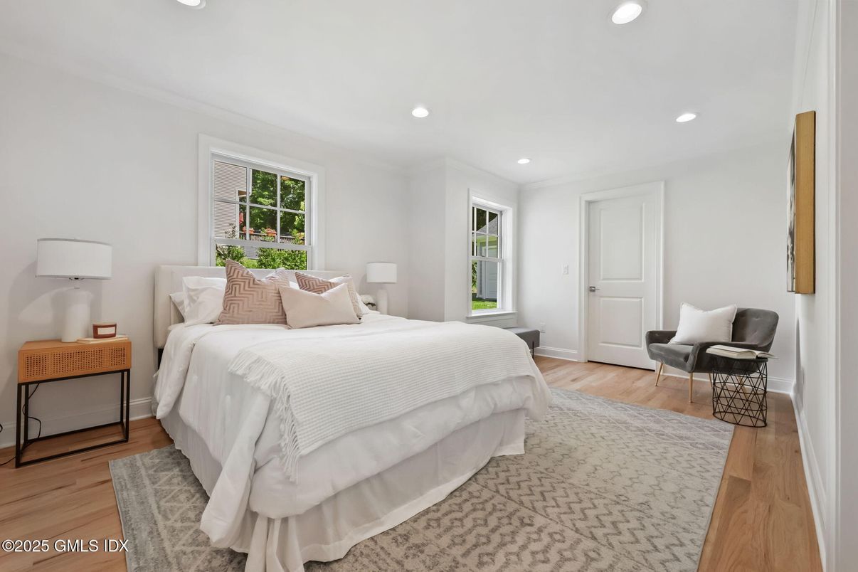 Bedroom, Interior, Recessed Lighting, Wood Texture Flooring