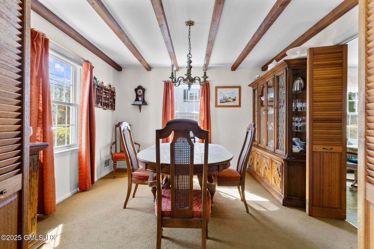 Chandelier, Dining room, Interior, Wooden Beams