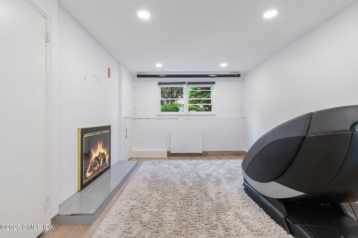 Fireplace, Interior, Recessed Lighting, Wood Texture Flooring