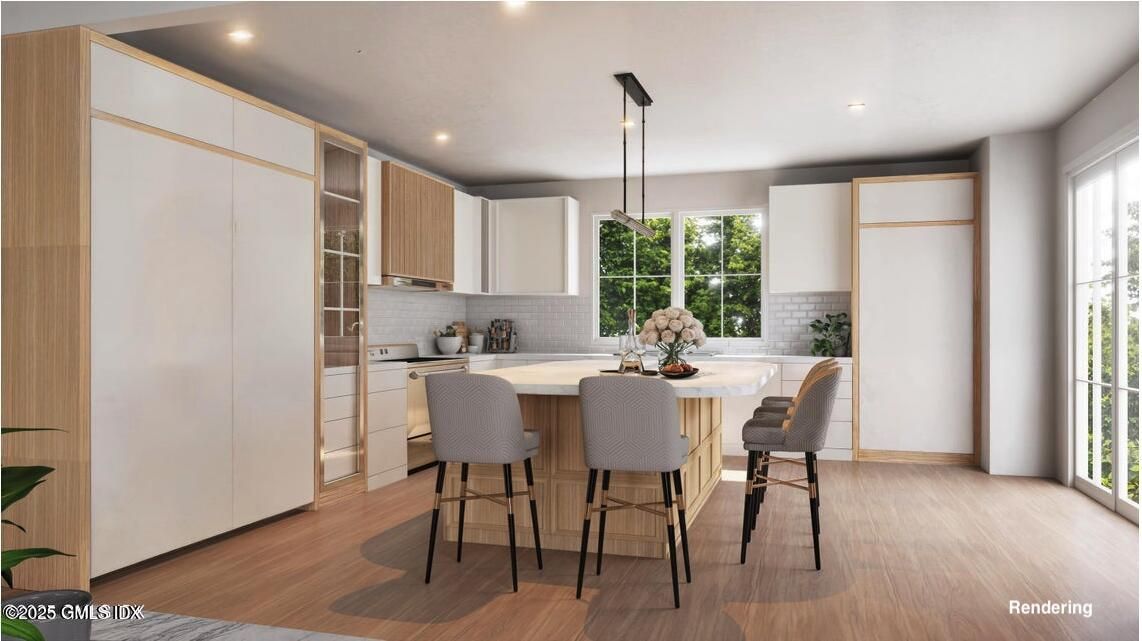 Interior, Kitchen, Pendant Lights, Recessed Lighting, Wood Texture Flooring
