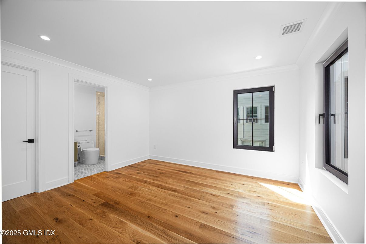 Bathroom, Empty room, Interior, Recessed Lighting, Wood Texture Flooring