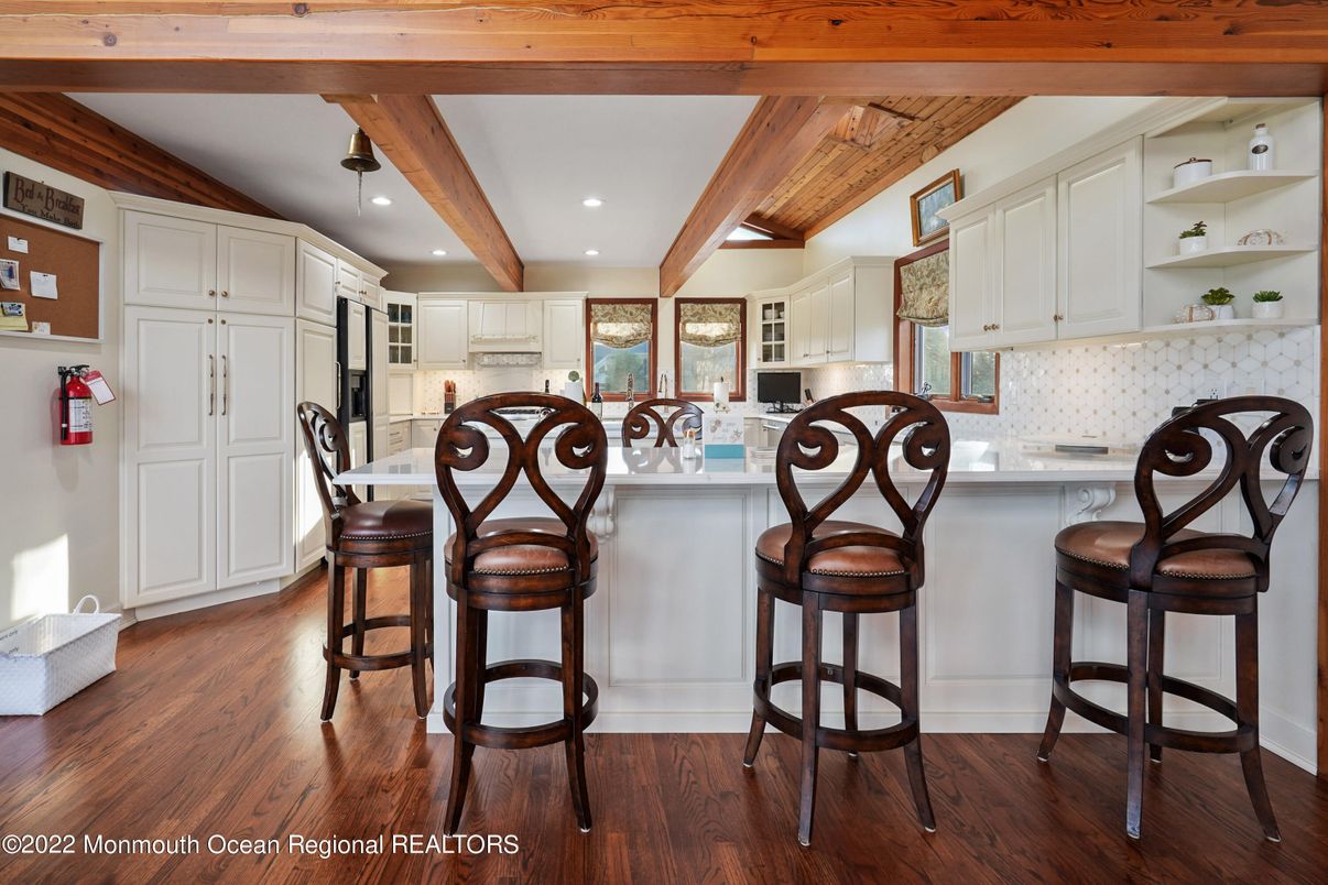 Interior, Kitchen, Recessed Lighting, Wooden Beams, Wood Texture Flooring