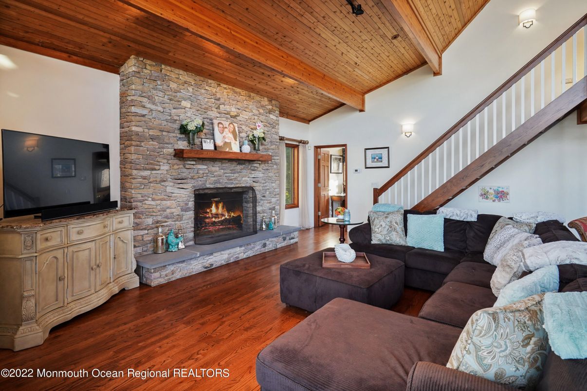 Fireplace, Interior, Living room, Stone Walls, Wooden Beams, Wooden Ceilings, Wood Texture Flooring