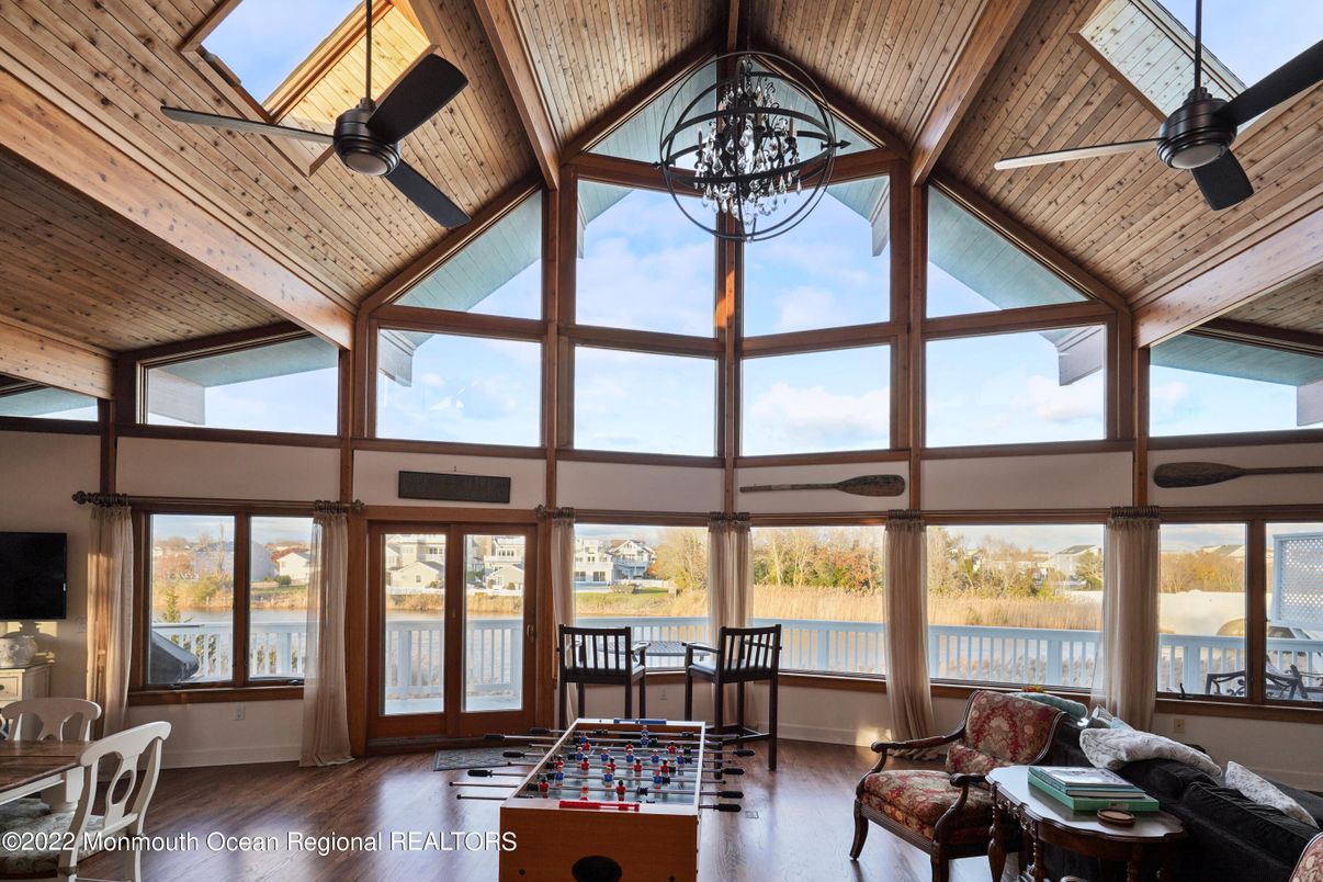 Chandelier, Interior, Sun Room, Wooden Beams, Wooden Ceilings, Wood Texture Flooring
