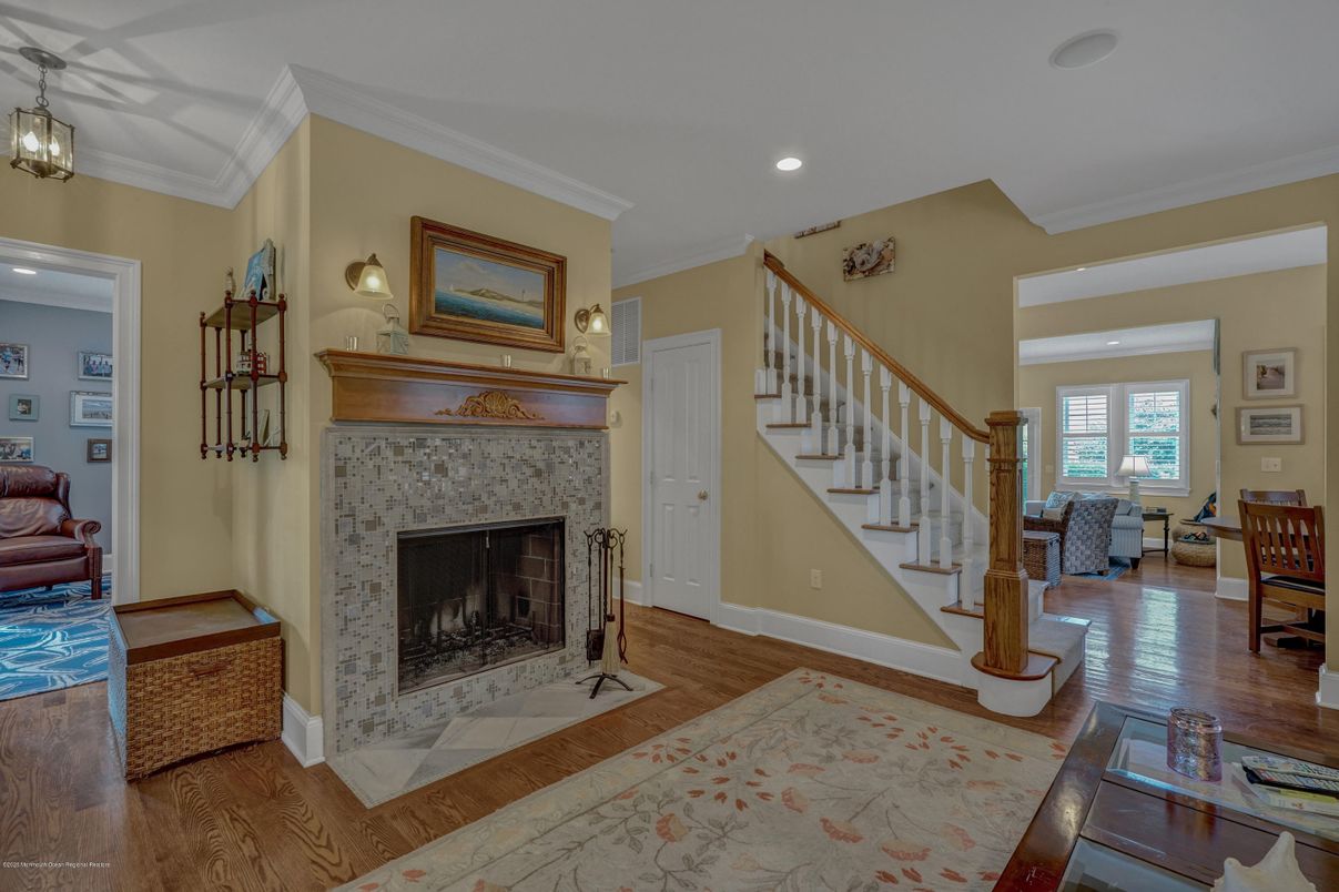 Fireplace, Interior, Recessed Lighting, Wood Texture Flooring