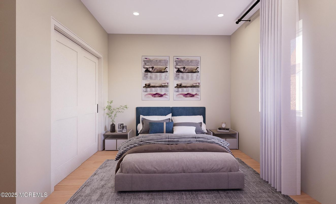 Bedroom, Interior, Recessed Lighting, Wood Texture Flooring