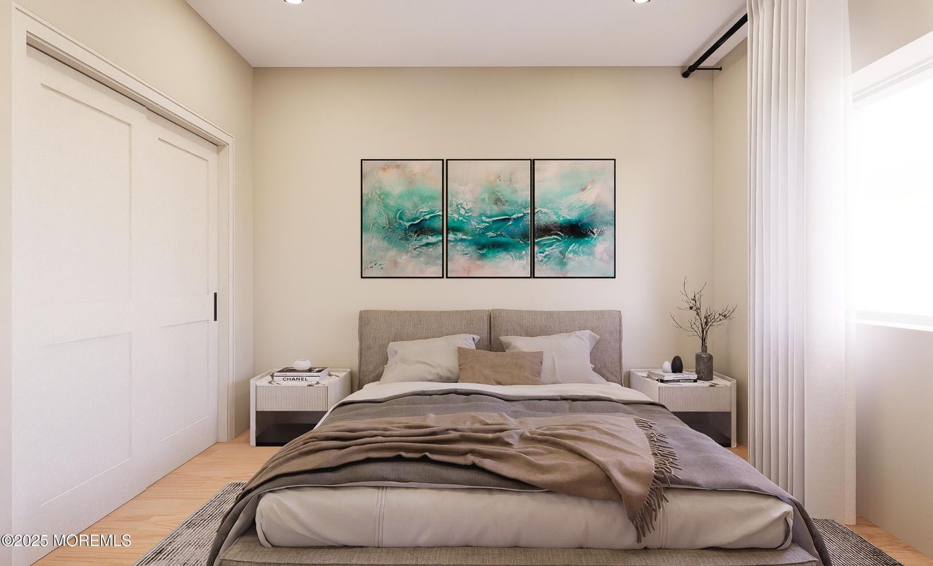 Bedroom, Interior, Recessed Lighting, Wood Texture Flooring