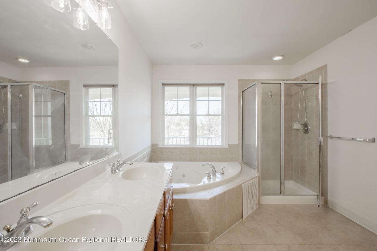 Bathroom, Dual Sink Vanities, Glass Shower, Interior, Recessed Lighting