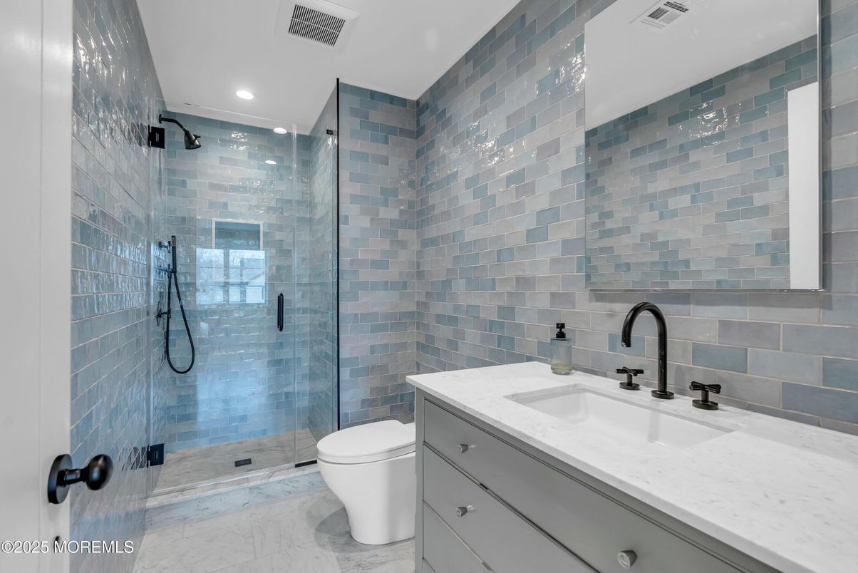 Bathroom, Glass Shower, Interior, Marble, Recessed Lighting
