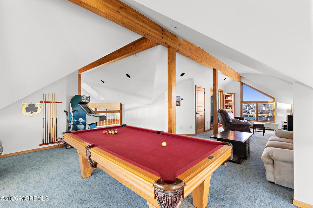 Billiard Table, Game Room, Interior, Wooden Beams