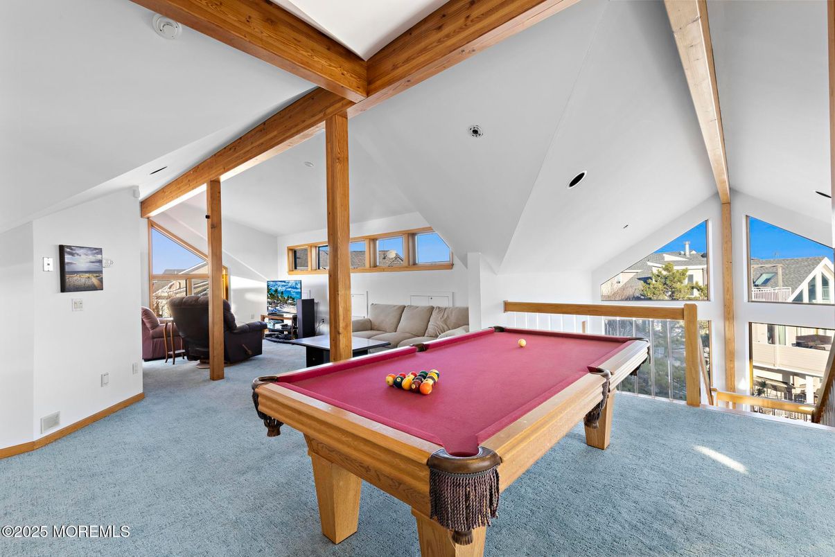Billiard Table, Game Room, Interior, Wooden Beams