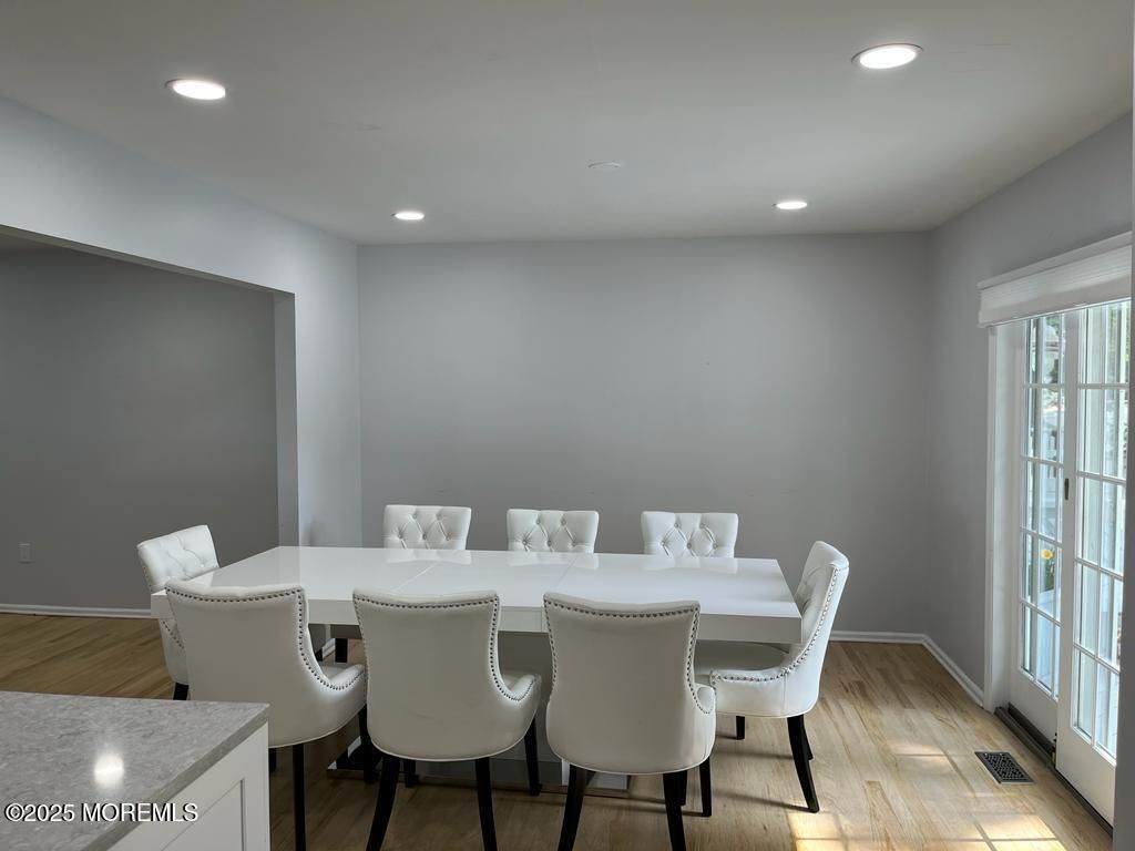 Dining room, Interior, Recessed Lighting, Wood Texture Flooring