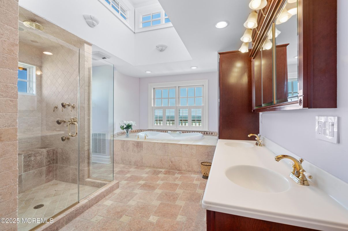 Bathroom, Dual Sink Vanities, Glass Shower, Interior, Recessed Lighting