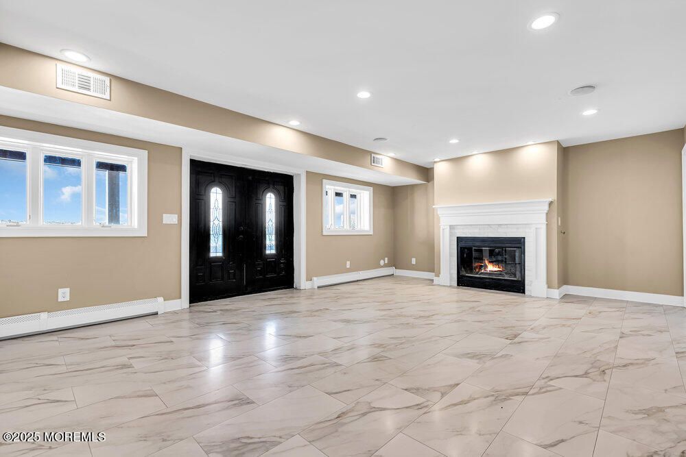 Empty room, Fireplace, Interior, Marble, Recessed Lighting