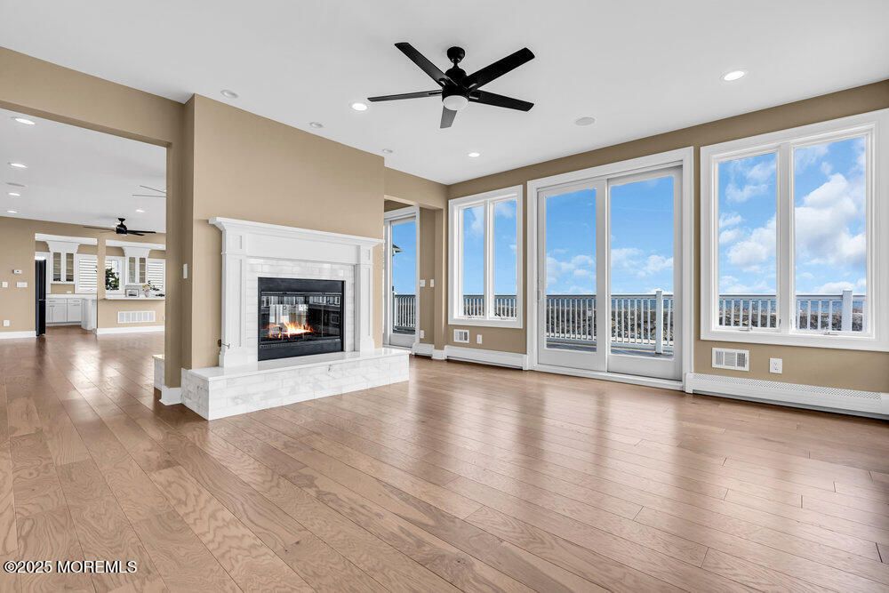 Empty room, Fireplace, Interior, Recessed Lighting, Wood Texture Flooring