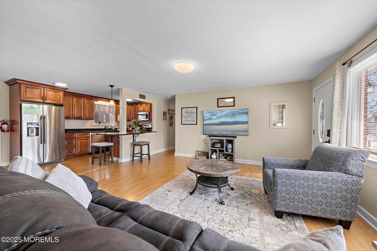 Interior, Kitchen, Living room, Stainless Steel Appliances, Wood Texture Flooring