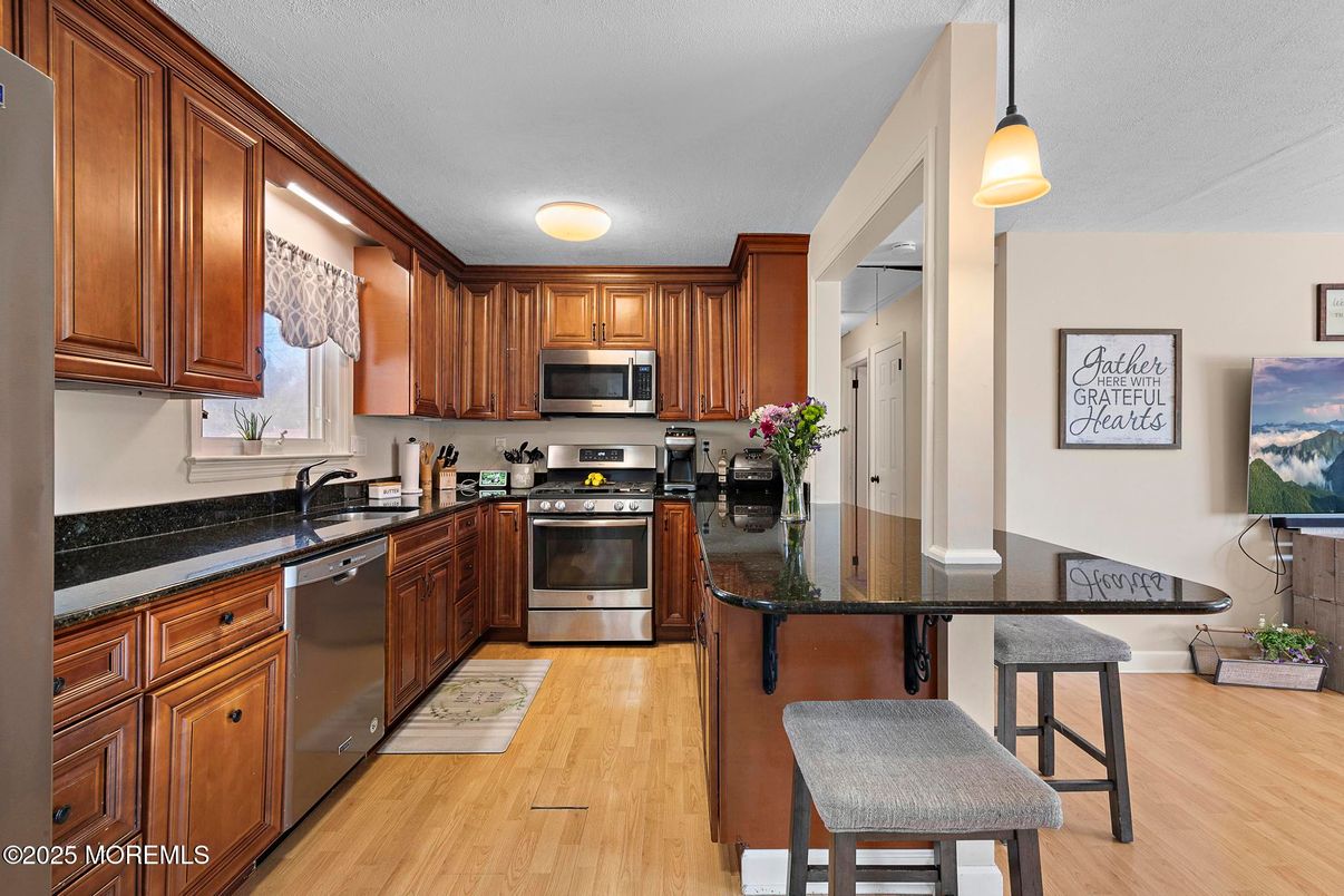 Interior, Kitchen, Pendant Lights, Stainless Steel Appliances, Wood Texture Flooring