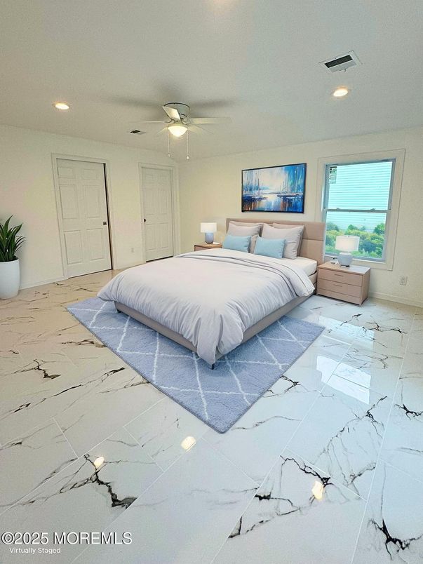 Bedroom, Interior, Marble, Recessed Lighting