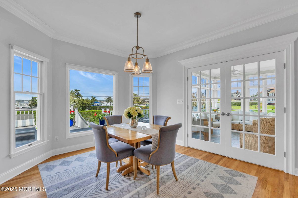 Dining room, Interior, Pendant Lights, Wood Texture Flooring