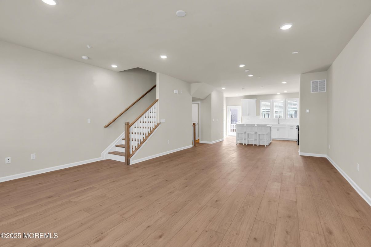 Empty room, Interior, Kitchen, Recessed Lighting, Wood Texture Flooring