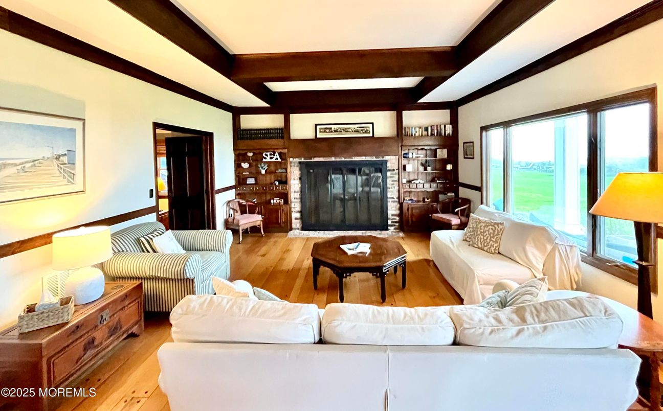 Fireplace, Interior, Living room, Wooden Beams, Wood Texture Flooring