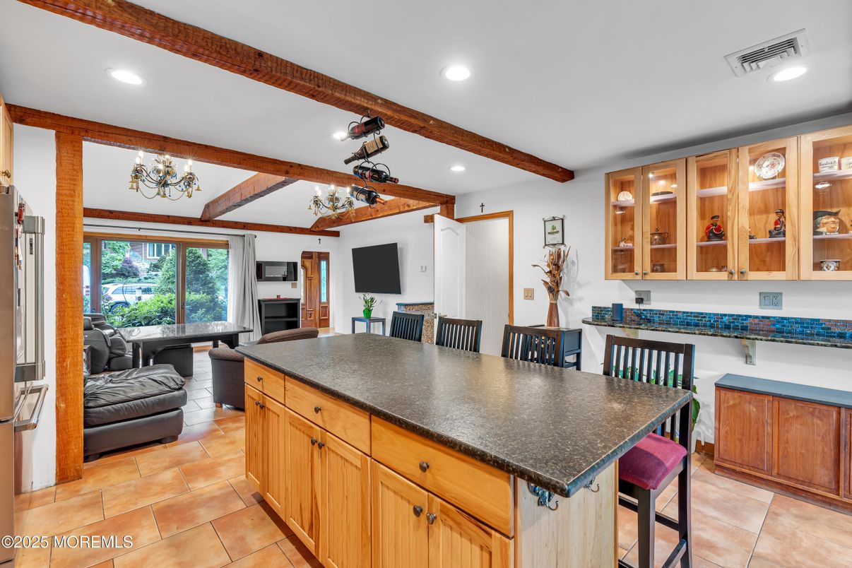 Dining room, Interior, Kitchen, Recessed Lighting, Wooden Beams