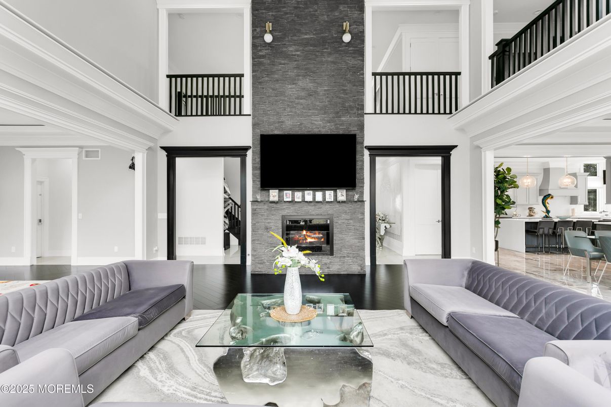 Dining room, Fireplace, Interior, Living room, Pendant Lights