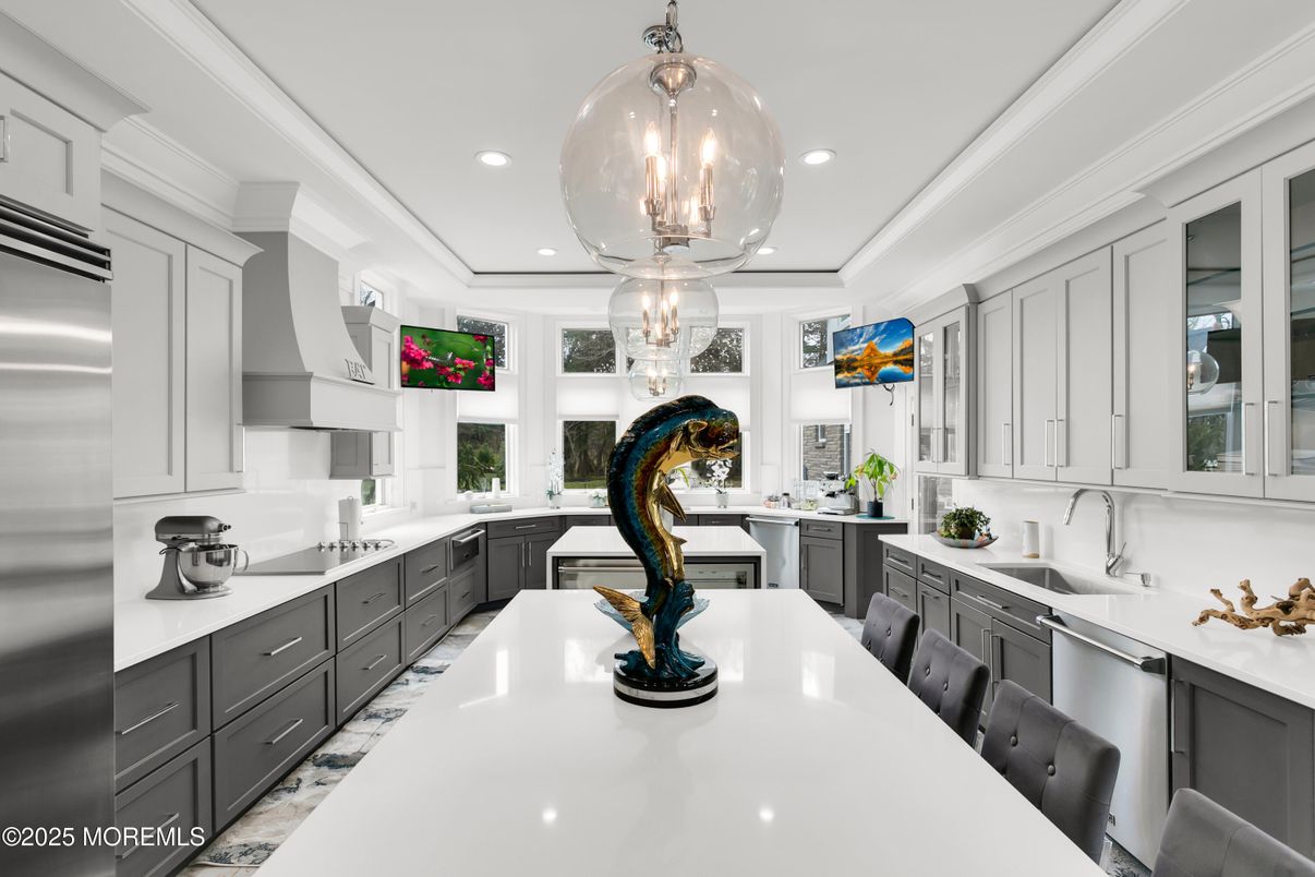 Chandelier, Interior, Kitchen, Pendant Lights, Recessed Lighting, Stainless Steel Appliances