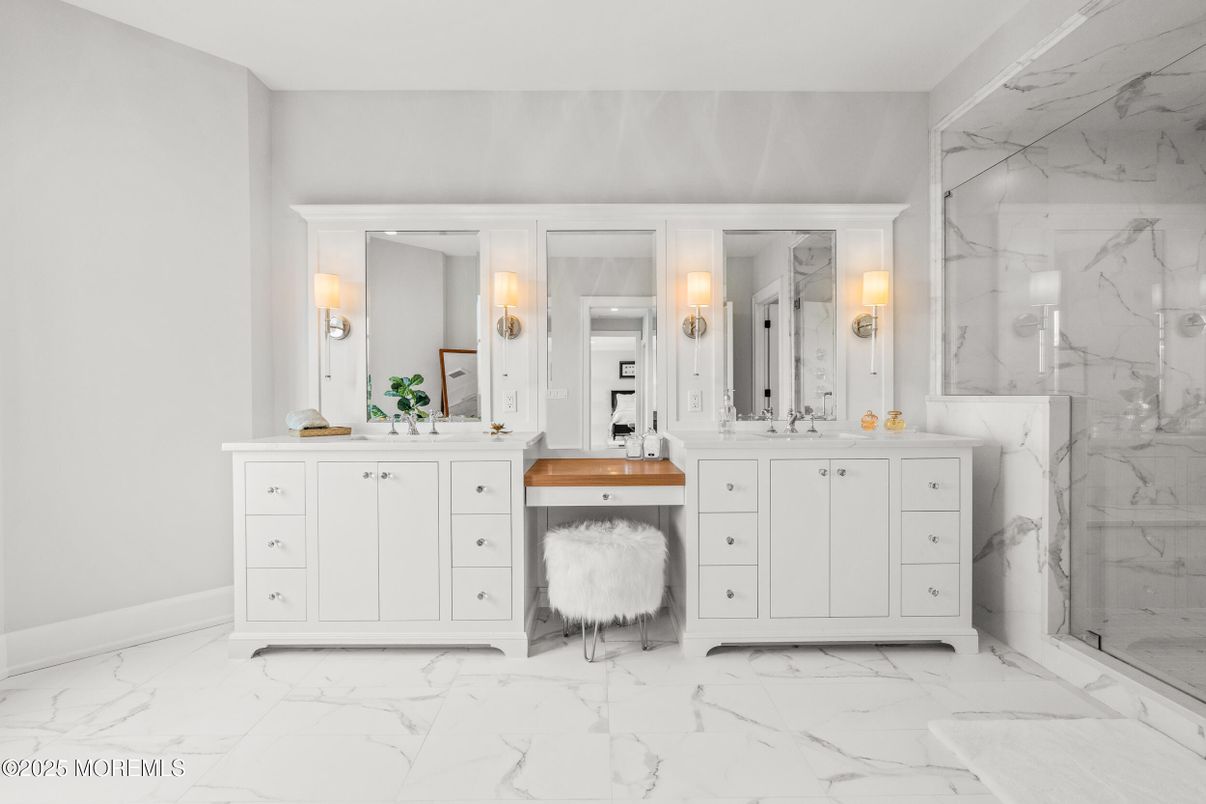 Bathroom, Dual Sink Vanities, Interior, Marble, Marble Walls