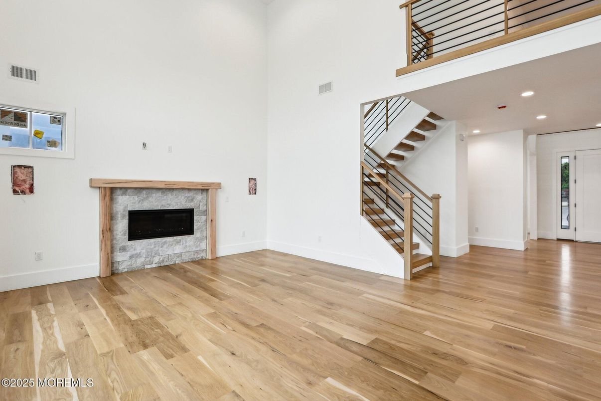 Empty room, Fireplace, Interior, Recessed Lighting, Wood Texture Flooring