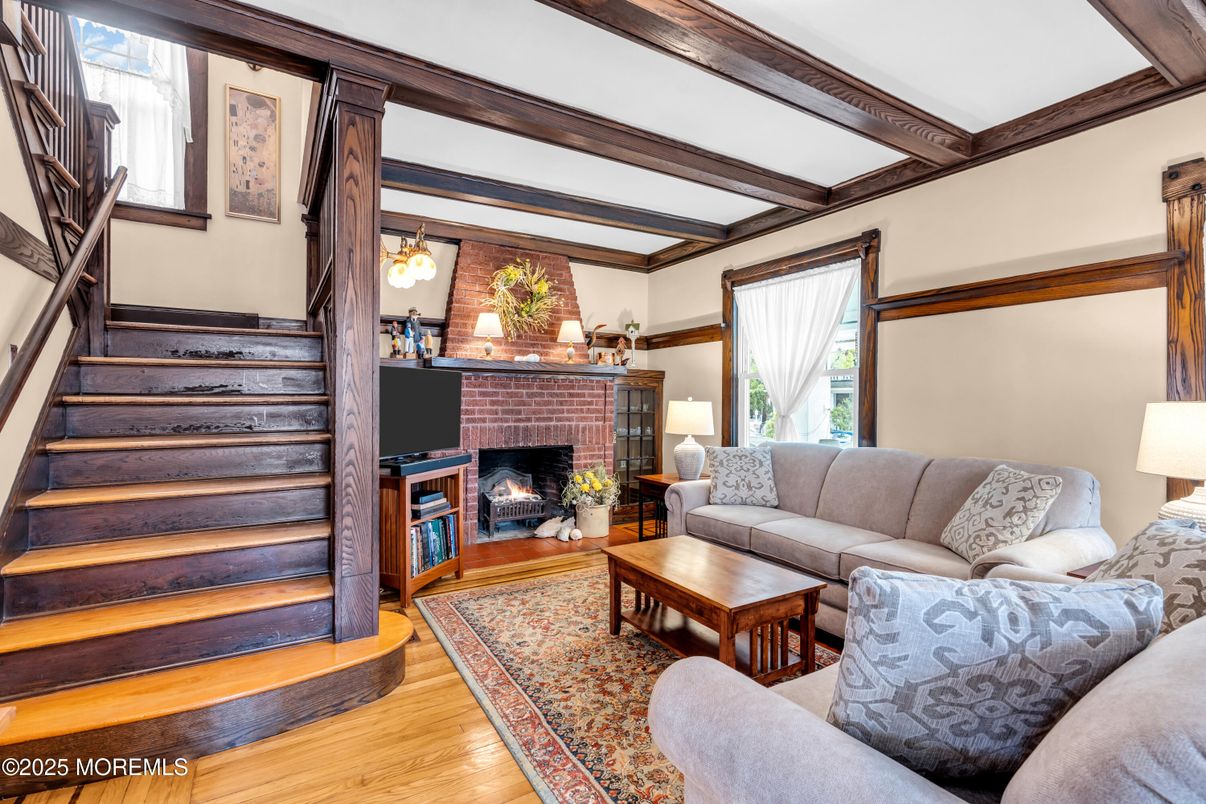 Fireplace, Interior, Living room, Wooden Beams, Wood Texture Flooring