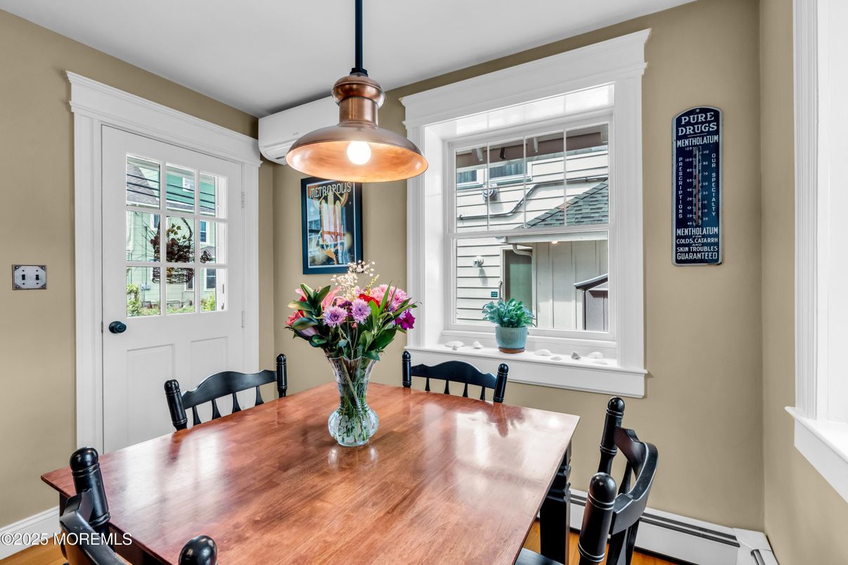 Dining room, Interior, Pendant Lights, Wood Texture Flooring