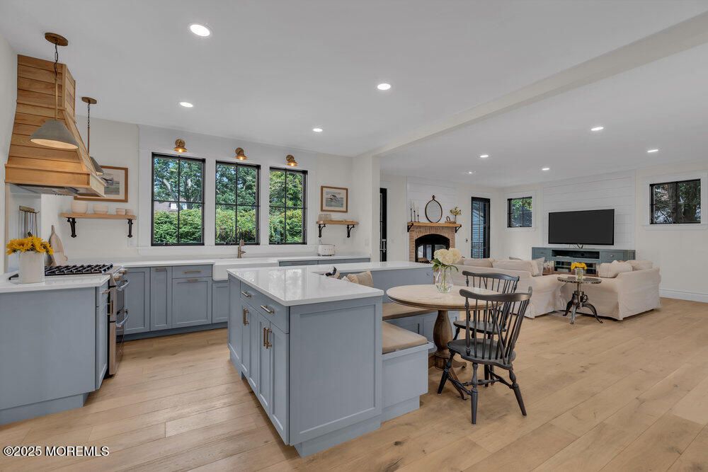 Dining room, Interior, Kitchen, Living room, Recessed Lighting, Wood Texture Flooring