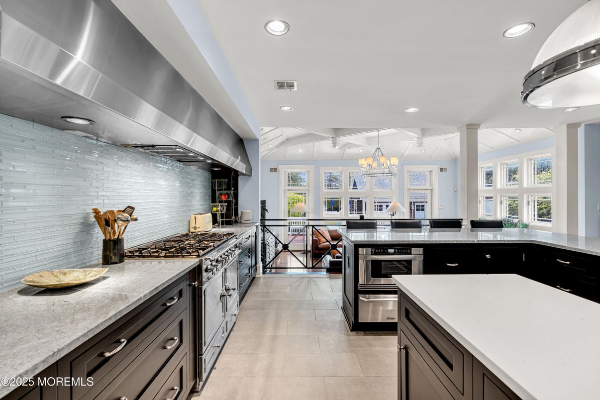 Chandelier, Interior, Kitchen, Recessed Lighting, Stainless Steel Appliances