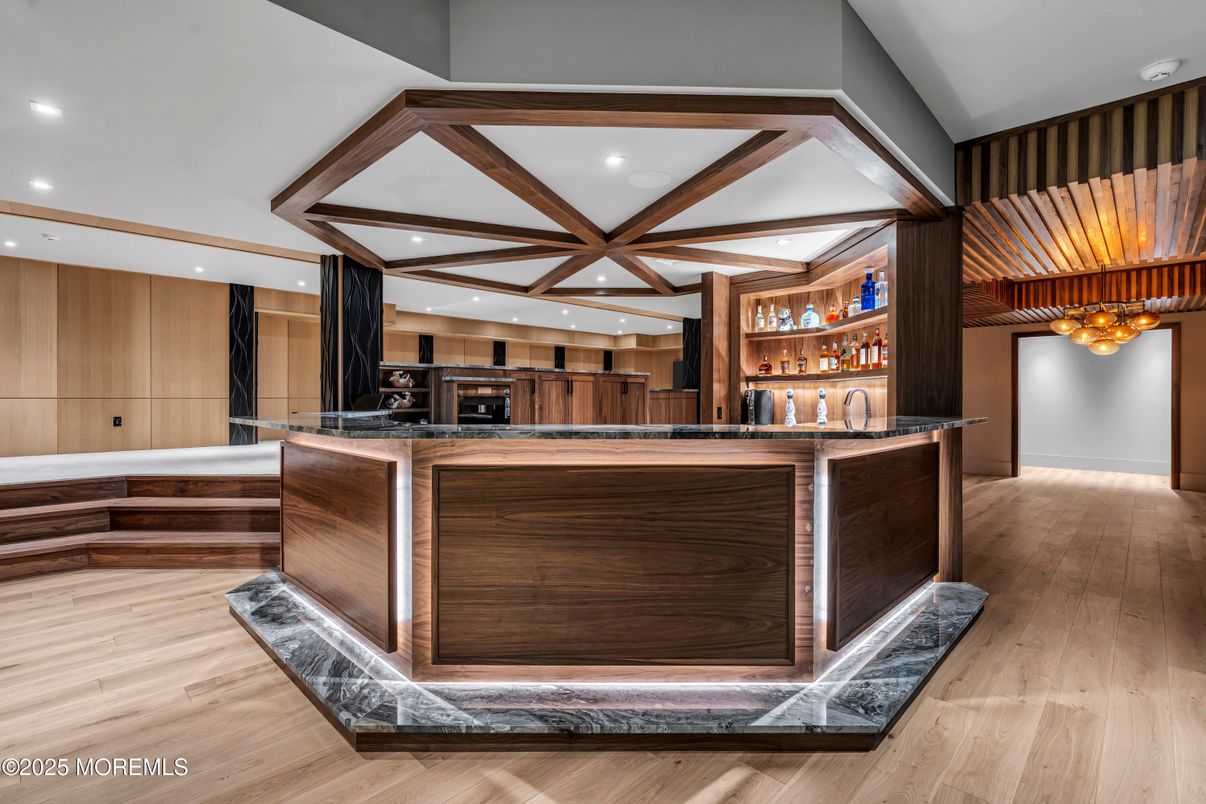 Interior, Kitchen, Recessed Lighting, Wooden Beams, Wood Texture Flooring