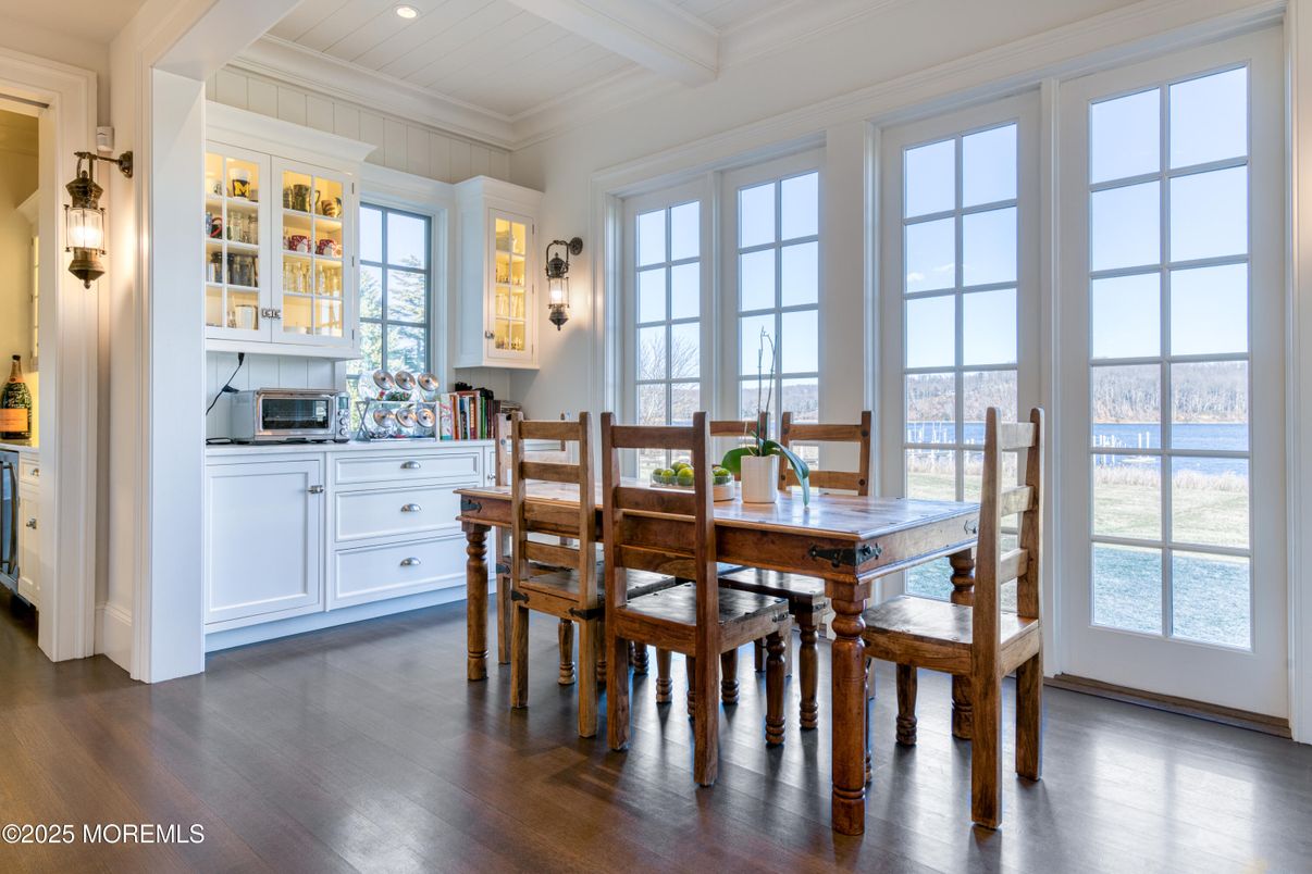 Dining room, Interior, Recessed Lighting, Wood Texture Flooring
