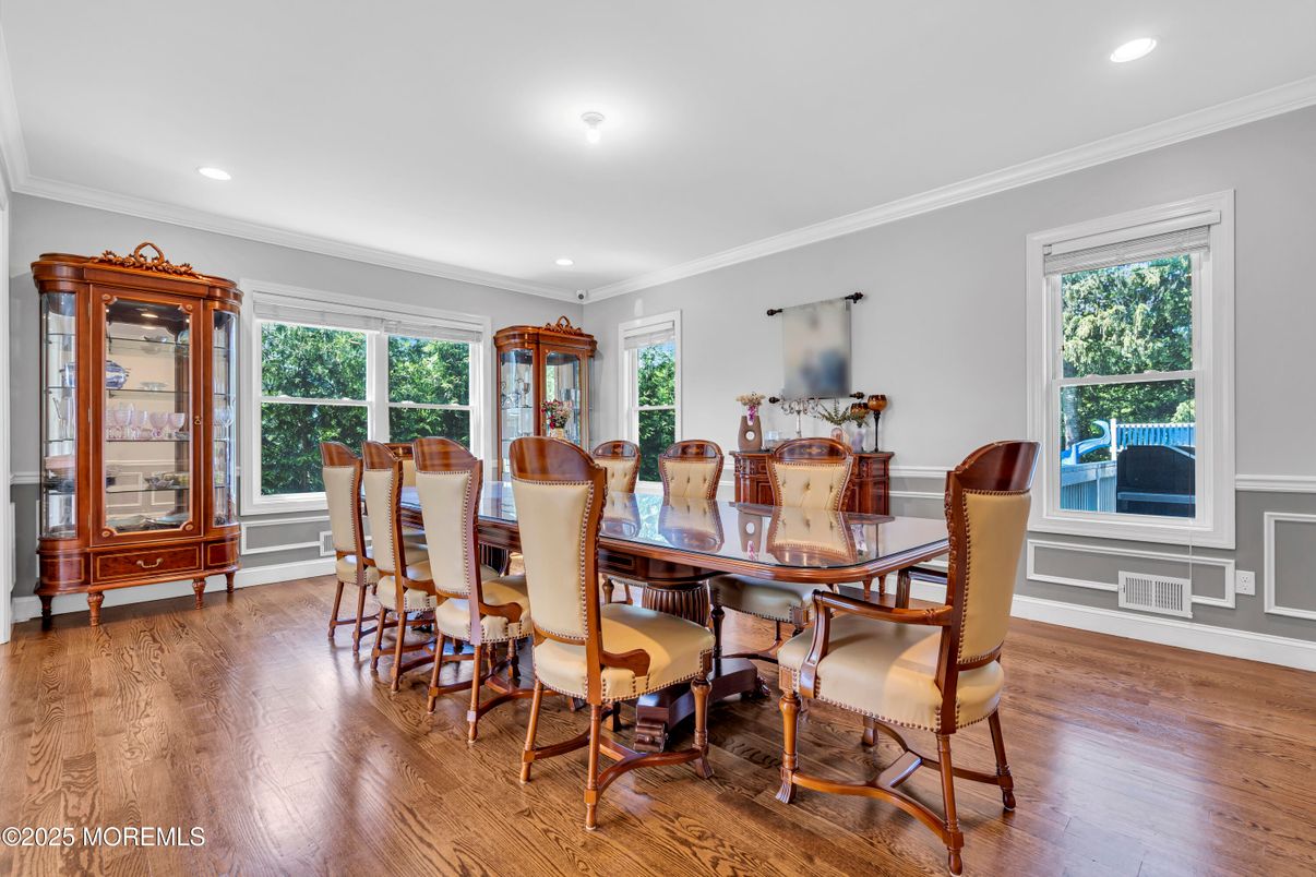 Dining room, Interior, Recessed Lighting, Wood Texture Flooring