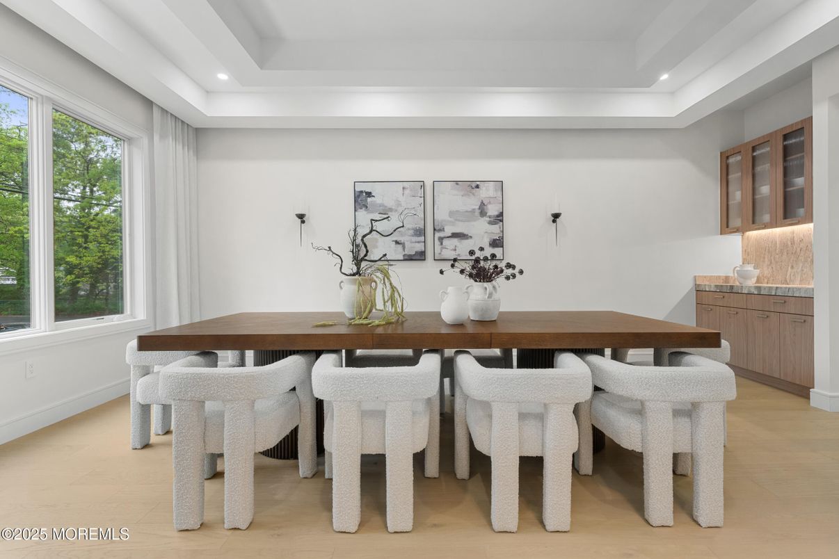 Dining room, Interior, Recessed Lighting, Wood Texture Flooring